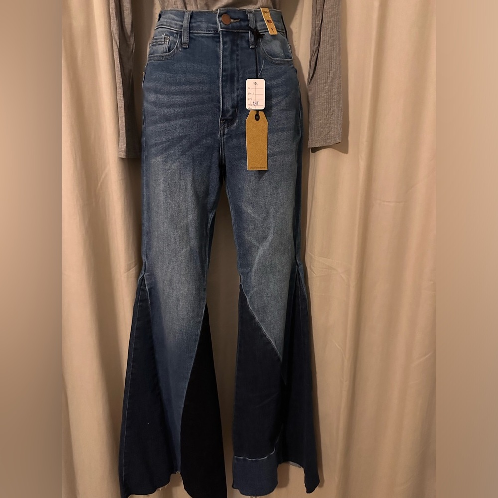 Vibrant Sienna Full Size Color Block Flare Jeans